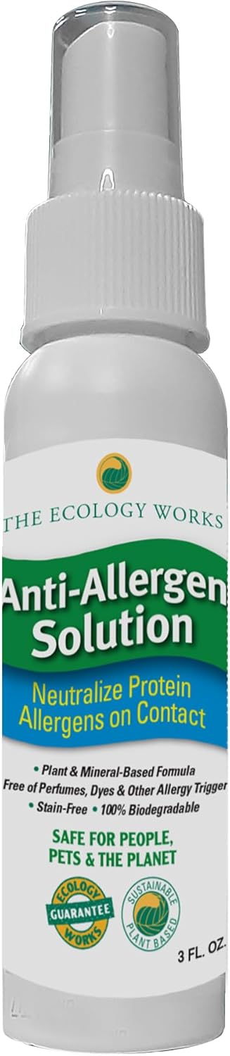 The Ecology Works- Travel Size| Plant-Based Dog & Cat Allergy Spray, Dander Remover & Dust Mite Waste Reducer for Relief from Allergies – Cleans Bedding & Furniture Naturally, Fragrance-Free