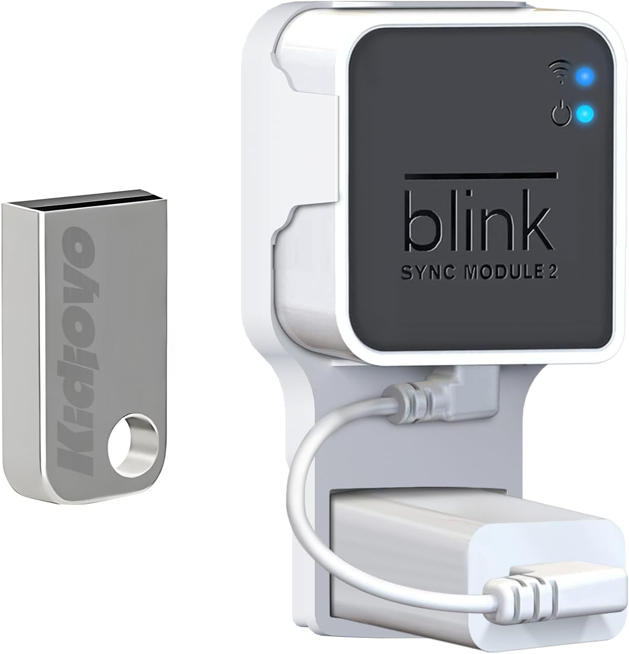 256GB USB Flash Drive & Outlet Wall Mount for Blink Sync Module 2 with Short Cable – Save Space – No Messy Wires – Easy Move Mount Bracket Holder for Blink Outdoor Indoor Security Camera (1 Pack)