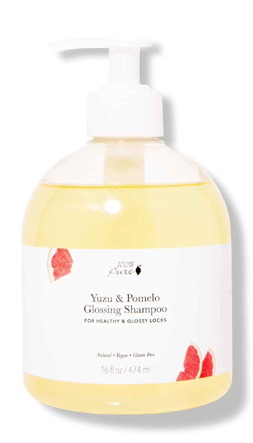 100% PURE Yuzu & Pomelo Glossing Shampoo & Cleansing Detox Helps Restore Vibrancy in Dry Dull Hair Revitalizing Shine & Body Healthy Growth for Women & Men, Vegan – 16 Fl Oz