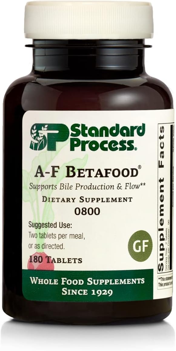 Standard Process A-F Betafood – Gluten-Free Liver Support, Cholesterol Metabolism, and Gallbladder Support Supplement with Vitamin A, Iodine, Vitamin B6-180 Tablets