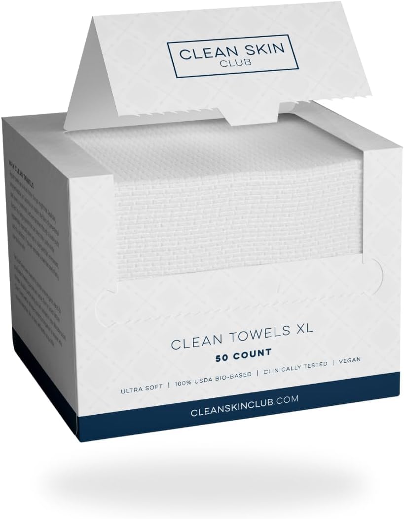 Clean Skin Club Clean Towels XL, 100% USDA Biobased Dermatologist Approved Face Towel, Disposable Clinically Tested Face Towelette, Facial Washcloth, Makeup Remover Dry Wipes, 300 ct, 6 pack