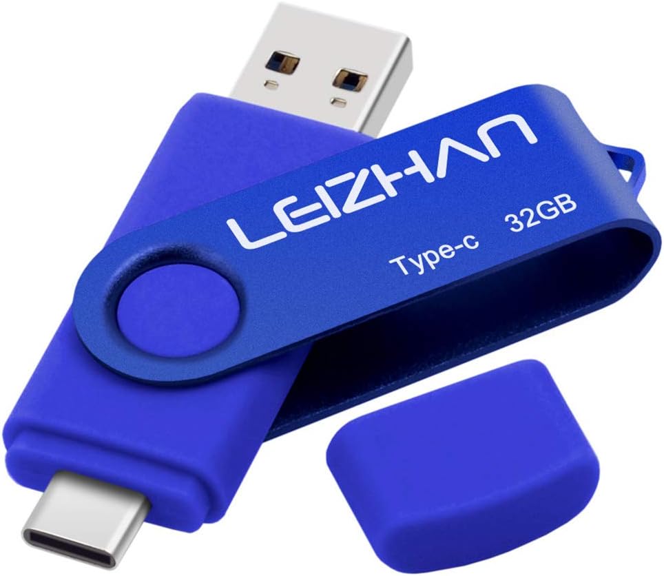 Leizhan 32GB USB C Flash Drive 3.0, Type C photostick for Samsung Galaxy S10,S9, S8,S8 Plus, LG G6, Google Pixel XL, Blue