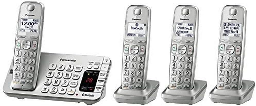 Panasonic Link2Cell Bluetooth Cordless DECT 6.0 Expandable Phone System with Answering Machine and Enhanced Noise Reduction – 4 Handsets – KX-TGE474S (Silver)