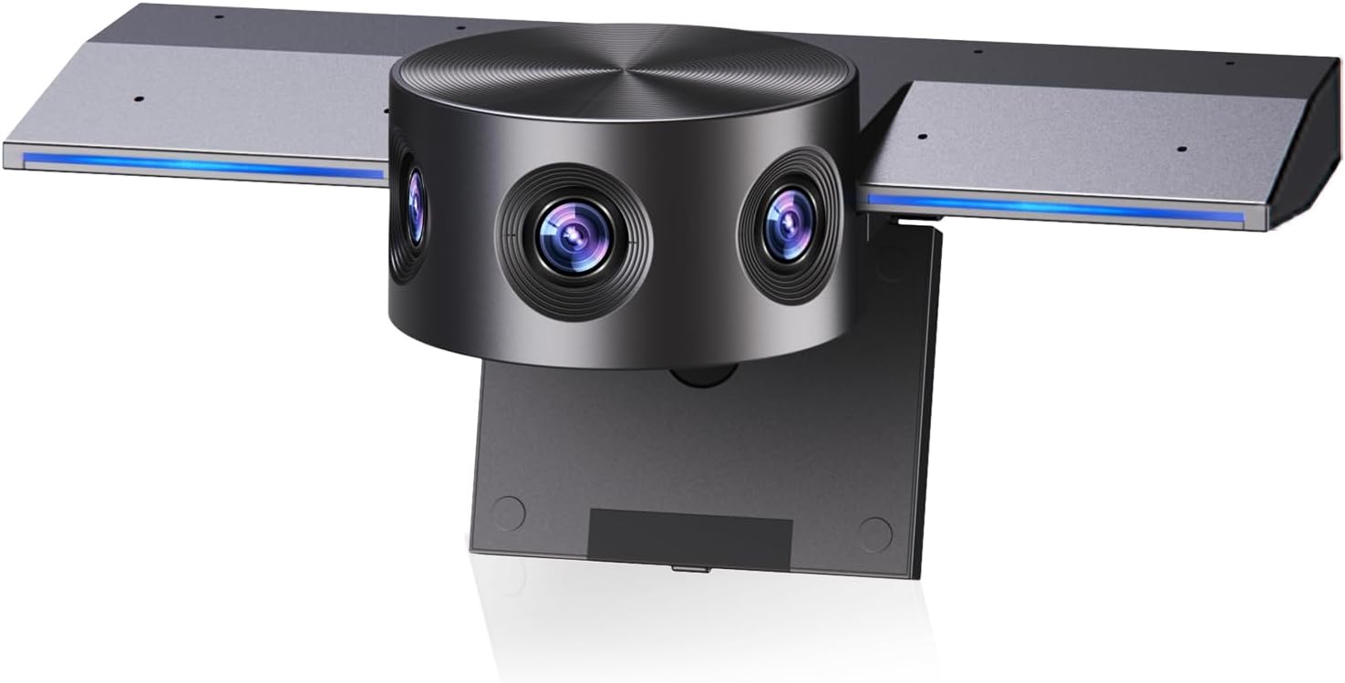 Panoramic 180° Video Camera, Immersive Video Conference Experience, both Overall and Speakers’ Close-up view, 1080P Webcam for Huddle Room and Homebased Office, Plug and Play with Micro SD Card Slot