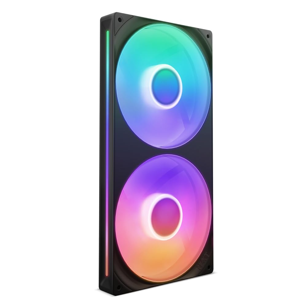 NZXT F280 RGB Core – 280mm Single-Frame Fan Unit with 2 x 140mm RGB Fans – Speed & Lighting Control – High Static Pressure & Airflow – Fluid Dynamic Bearings – 8 aRGB LEDs Per Fan – Black