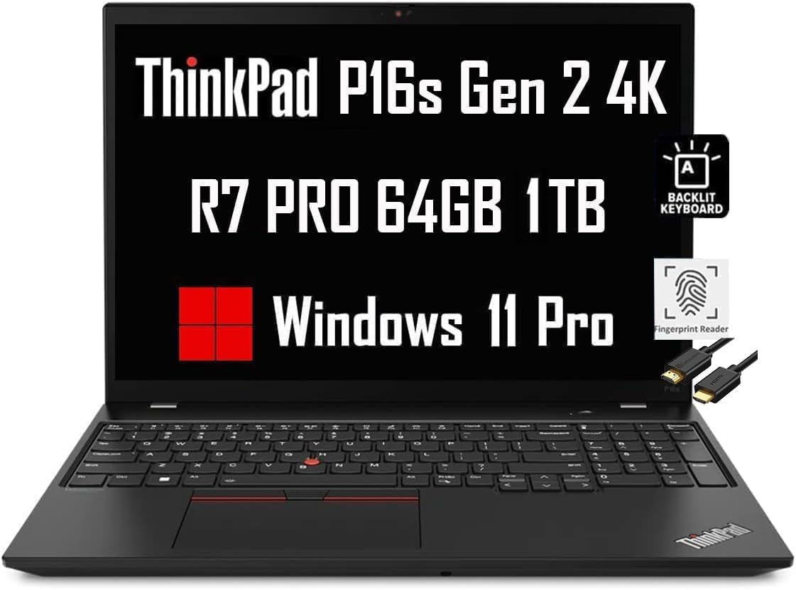 Lenovo ThinkPad P16s Mobile Workstation & Business Laptop (16″ 4K OLED, AMD Ryzen 7 PRO 7840U, 64GB LPDDR5-6400 MHz, 1TB SSD, Radeon 780M), dTPM, 5MP Webcam, Fingerprint, IST Cable, Win 11 Pro, Black