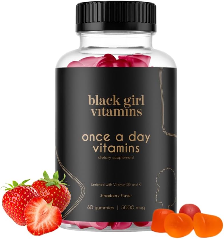 Black Girl Vitamins Once a Day – Womens Multivitamin Gummy – Vitamin A, B, C, E and Zinc. Multivitamin for Women, Immune Support. Vegan, Gluten-Free. Made in The USA (Strawberry, 30 Day Supply)