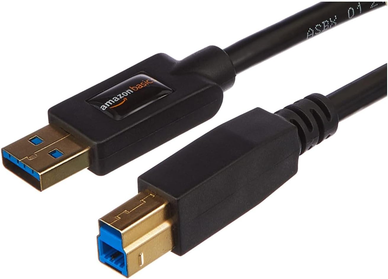 Amazon Basics USB-A to USB-B 3.0 Cable, 4.8Gbps High-Speed with Gold-Plated Plugs, 6 Foot, Black