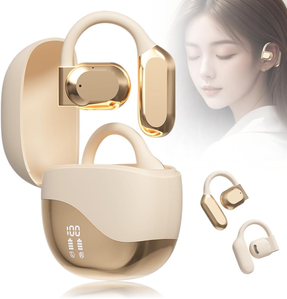 2025 New AI Translating Ear Buds, Upgrade 3 in 1 Bluetooth Language Translator Earbuds in Real Time, 144 Languages Play Music Bluetooth Over-Ear for Travel Business Learning (Khaki)