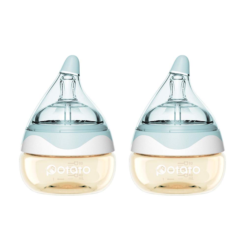 Breast Milk Baby Bottles for Newborn Baby PPSU Anti Colic Infant Bottles Wide Neck Breast-Like Nipple Slow Flow Breastfeeding Toddler Bottles-2pack (2.5oz/pc Blue)