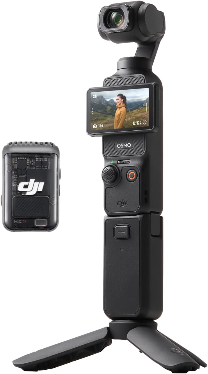 DJI Osmo Pocket 3 Creator Combo, Vlogging Camera with 1” CMOS, 4K/120fps Video, 3-Axis Stabilization, Face/Object Tracking, Fast Focusing, Mic Included for Clear Sound, Digital Camera for Photography