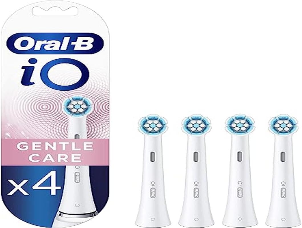 Oral-B iO Gentle Care Electric Toothbrush Head, Twisted & Angled Bristles for Deeper Plaque Removal, Pack of 4 Toothbrush Heads, Suitable for Mailbox, White