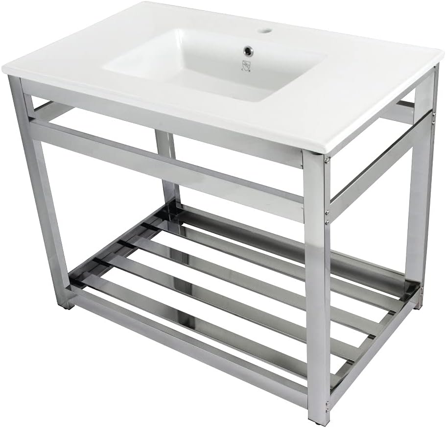 Fauceture VWP3722A1 Quadras 37-Inch Ceramic Console Sink (1-Hole), White/Polished Chrome