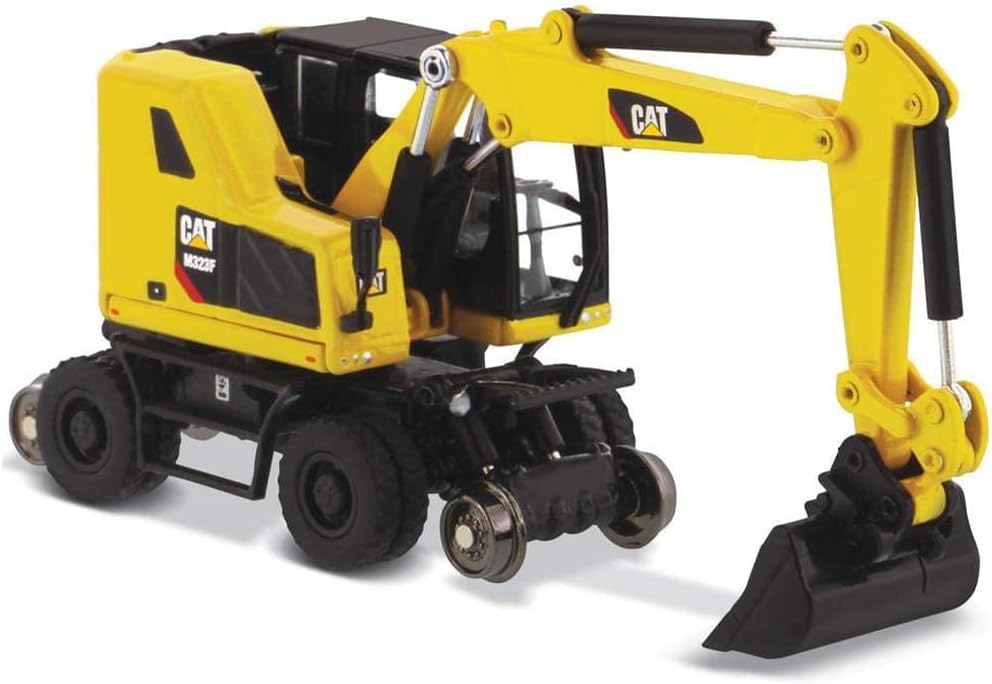 Diecast Masters 1:87 Caterpillar M323F Railroad Wheeled Excavator with Work Tools, HO Scale Series | 1:87 Scale Model Diecast Collectible Trucks & Construction Equipment | Diecast Masters Model 85612