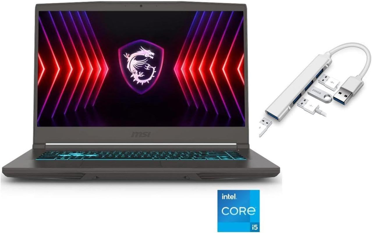 MSI Thin 15.6″ FHD 144Hz Gaming Laptop | Intel Core i5-12450H | NVIDIA GeForce RTX 3050 |Backlit | Bluetooth | 16GB RAM | 2TB SSD | Windows 11 Home | Bundle with USB 3.0 Hub