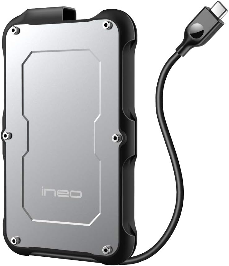 ineo 2.5 inch USB 3.1 Gen2 Type C Rugged Waterproof & Shockproof External Hard Drive Enclosure for 2.5 inch 9.5mm & 7mm SATA HDD SSD [C2580]