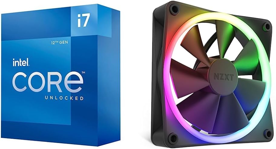 Intel Core i7-12700K Desktop Processor 12 (8P+4E) Cores up to 5.0 GHz Unlocked LGA1700 600 Series Chipset 125W & NZXT F120 RGB Fans – RF-R12SF-B1 – Advanced RGB Lighting Customization – Black