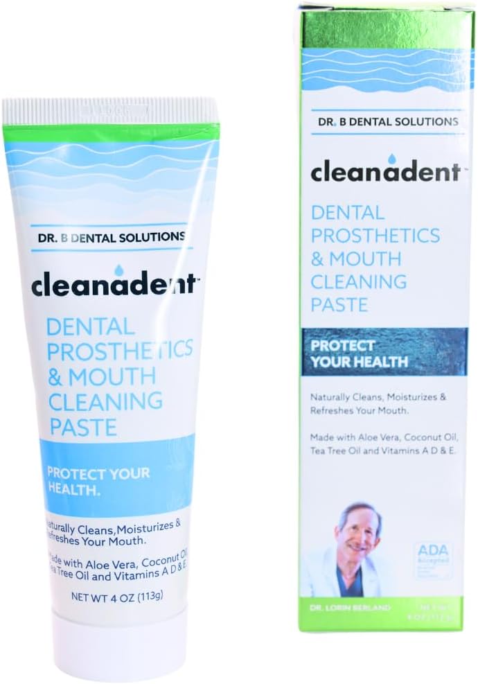 Dr. B Dental Solutions Cleanadent Denture and Gum Toothpaste, ADA Accepted All-Natural Denture Toothpaste for Adults – Removes Odors, Surface Stains and Adhesives – 4 oz