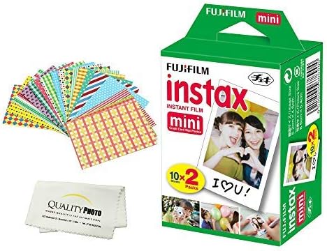 Fujifilm Mini Instant Film (White) for Fujifilm Mini 8, 9 Mini 11 Cameras + Frame Stickers and Microfiber Cloth Accessories (20 Films)