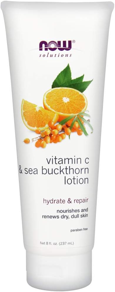 NOW Foods Solutions, Vitamin C and Sea Buckthorn Lotion, Hydrates, Repairs and Nourishes Dry Dull Skin, 8-Ounce