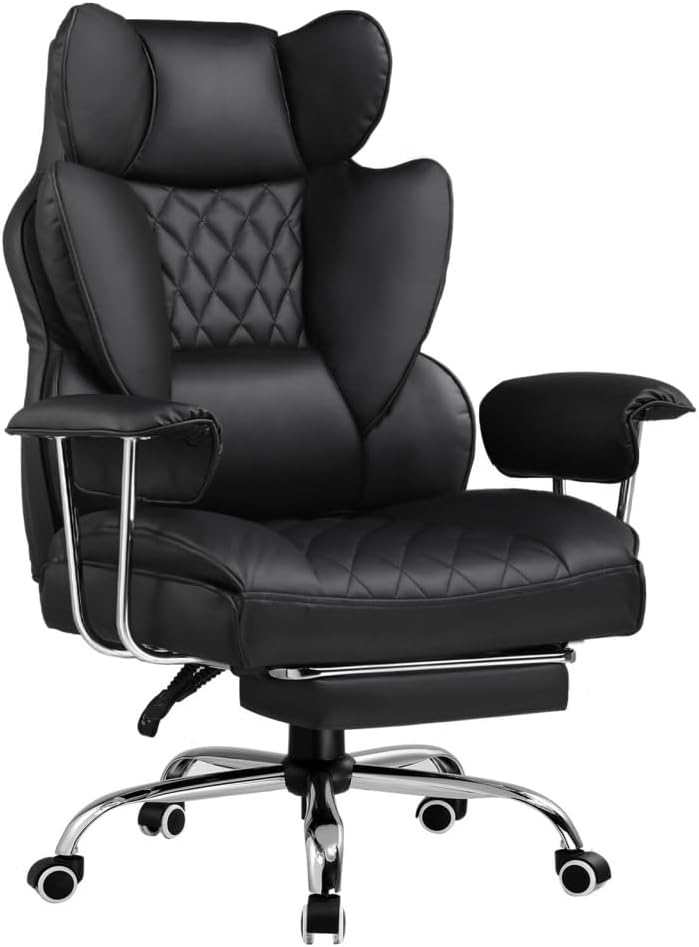 Office Chair Gaming Chair,Office Chair With Pocket Spring Lumbar Support, Ergonomic Comfortable Wide Office Desk Computer Chair With Outward Fixed Soft Armrests And Footrest (PU Leather, White) Office