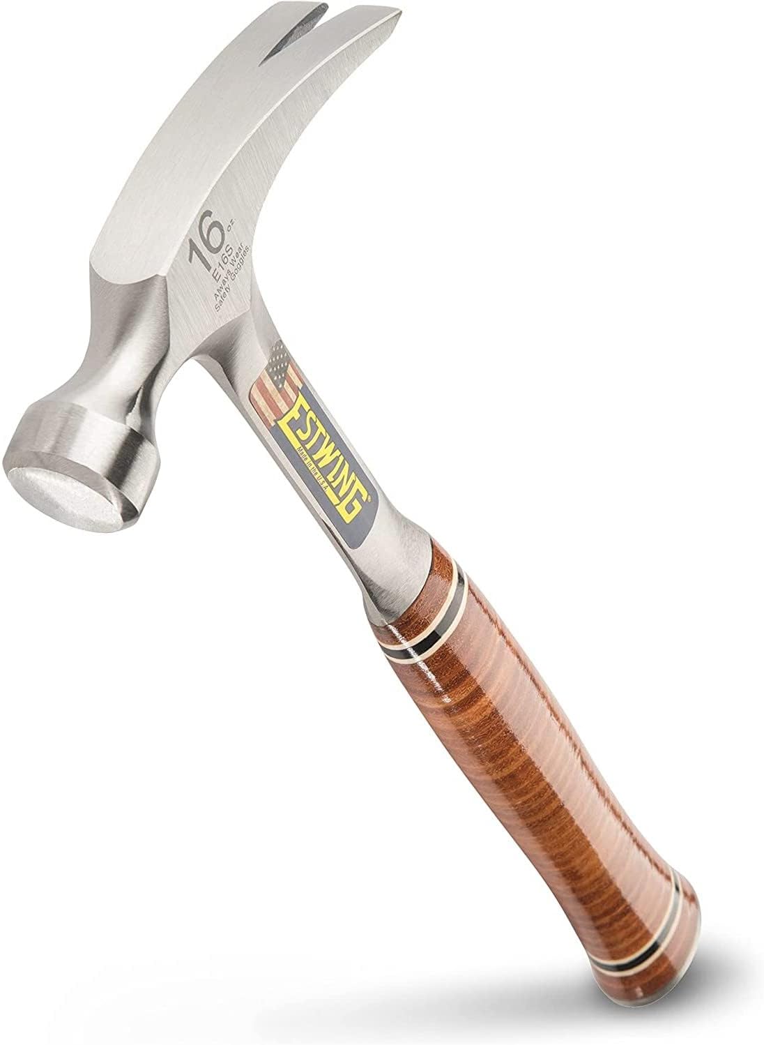 ESTWING Hammer – 16 oz Straight Rip Claw with Smooth Face & Genuine Leather Grip – E16S