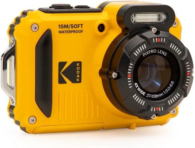 KODAK PIXPRO WPZ2 Rugged Waterproof Shockproof Dustproof WiFi Digital Camera 16MP 4X Optical Zoom 1080P Full HD Video Vlogging Camera 2.7″ LCD (Yellow)