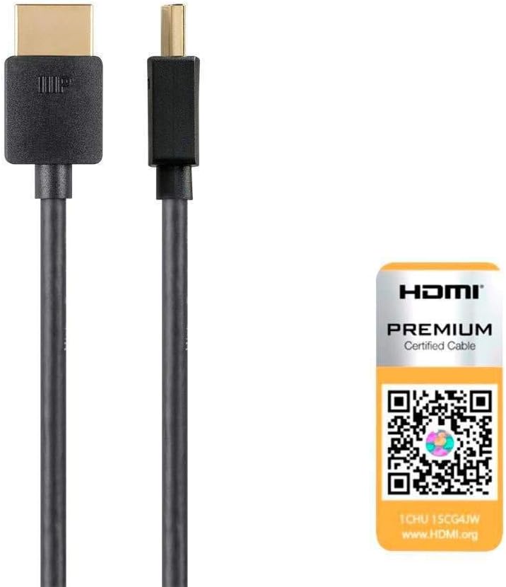 Monoprice 4K Certified Premium High Speed Slim HDMI Cable – 4K60Hz, 18Gbps, HDR, 2ft, Black