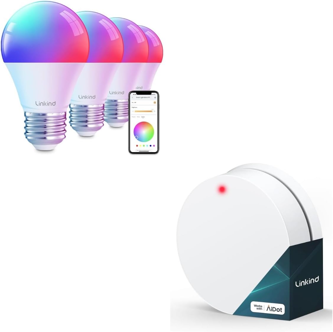 Linkind Smart Remote Button Smart Light Bulbs, Smart Bulb That Work with Alexa & Google Home, LED Light Bulbs Color Changing, 104 Preset Scenes, Music Sync