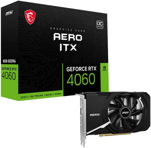 MSI Geforce RTX 4060 AERO ITX 8G OC Graphics Card – 8GB GDDR6 Memory, 128-bit, 17 Gbps