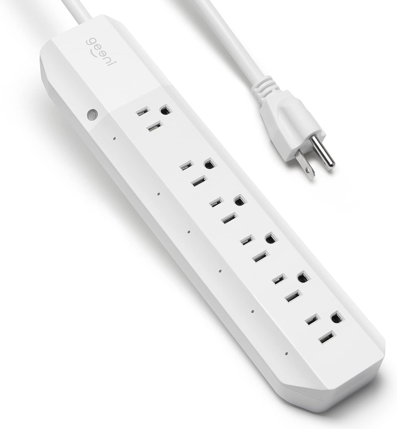 Geeni Smart Surge Protector 6-Outlet Power Strip – Wi-Fi Enabled with Voice Control (Alexa, Google Assistant), Energy Monitoring, Surge Protection, 3ft Extension Cord, Remote Access