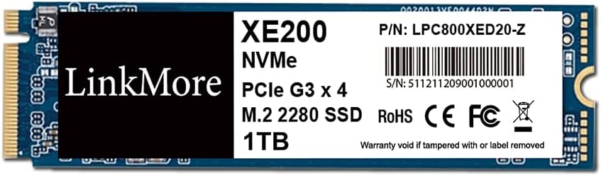 LinkMore XE200 1TB PCIe Gen3 NVMe M.2 2280 Internal Solid State Drive, Gen3.0X4 Read Speed Up to 2500MB/s for Latop and PC