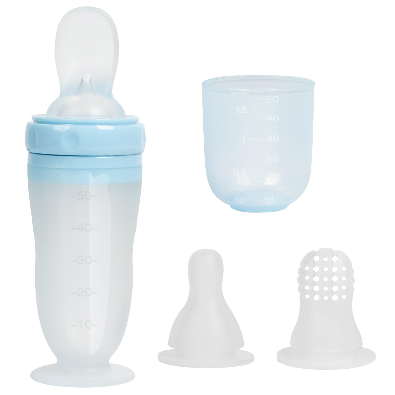 Baby Multifunctional Complementary Food Bottle, Silicone Milk Bottle 3-in-1, Including Dispensing Spoon, Regular Nipple and Fruit Puree Feeding Nipple, Auxiliary Weaning Bottle