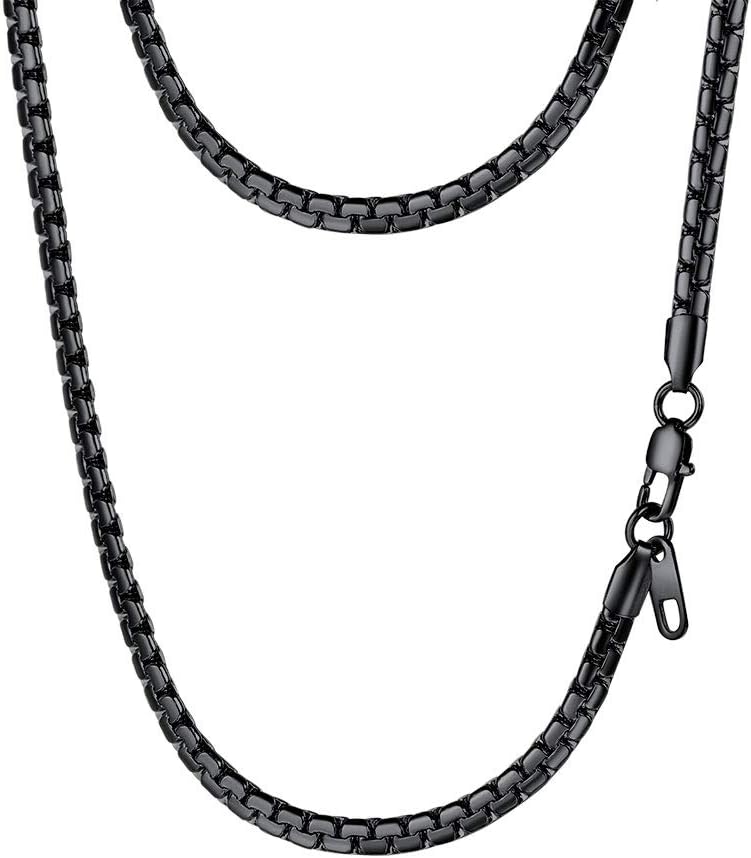 PROSTEEL Stylish Stainless Steel Round Link Chain Necklace for Men, Silver/Gold/Black Tone, Hypoallergenic Jewelry, 14″-30″, Come with Box