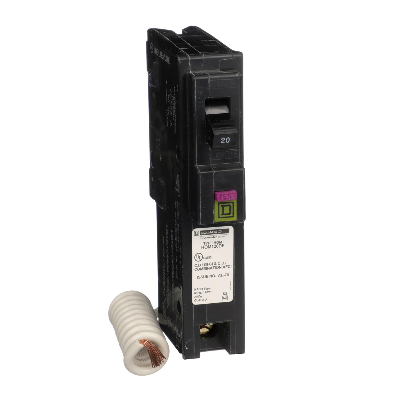 Square D by Schneider Electric Square D – HOM120DFC Homeline 20-Amp Single-Pole Dual Function Circuit Breaker, 1-Inch Format