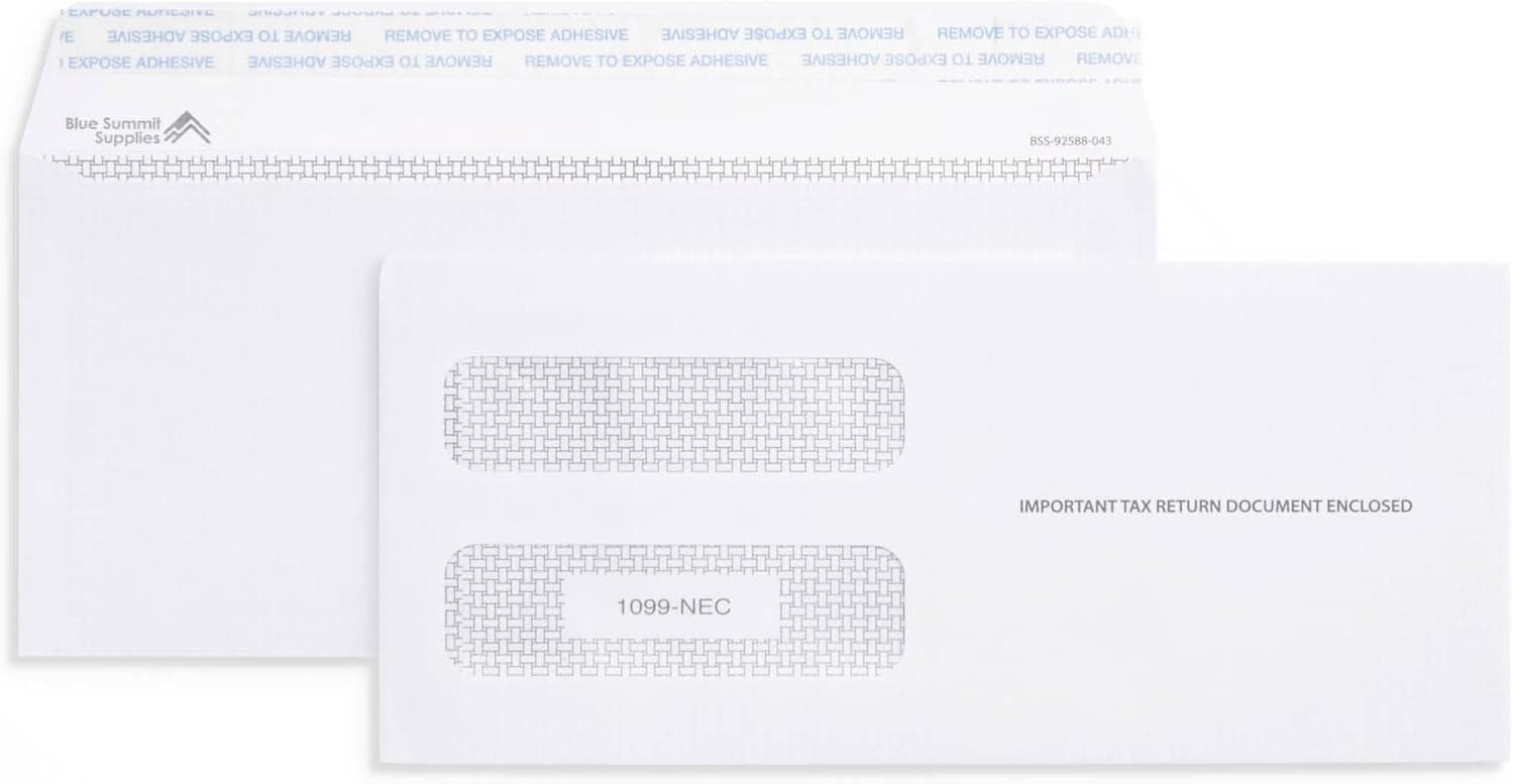 Blue Summit Supplies 50 1099 NEC Tax Form Envelopes for 2024, Fits Preprinted 3 Part 1099 NEC 2024 Forms, 3 13/16’’ x 8 3/8’’, Peel and Seal, 50 1099-NEC Envelopes