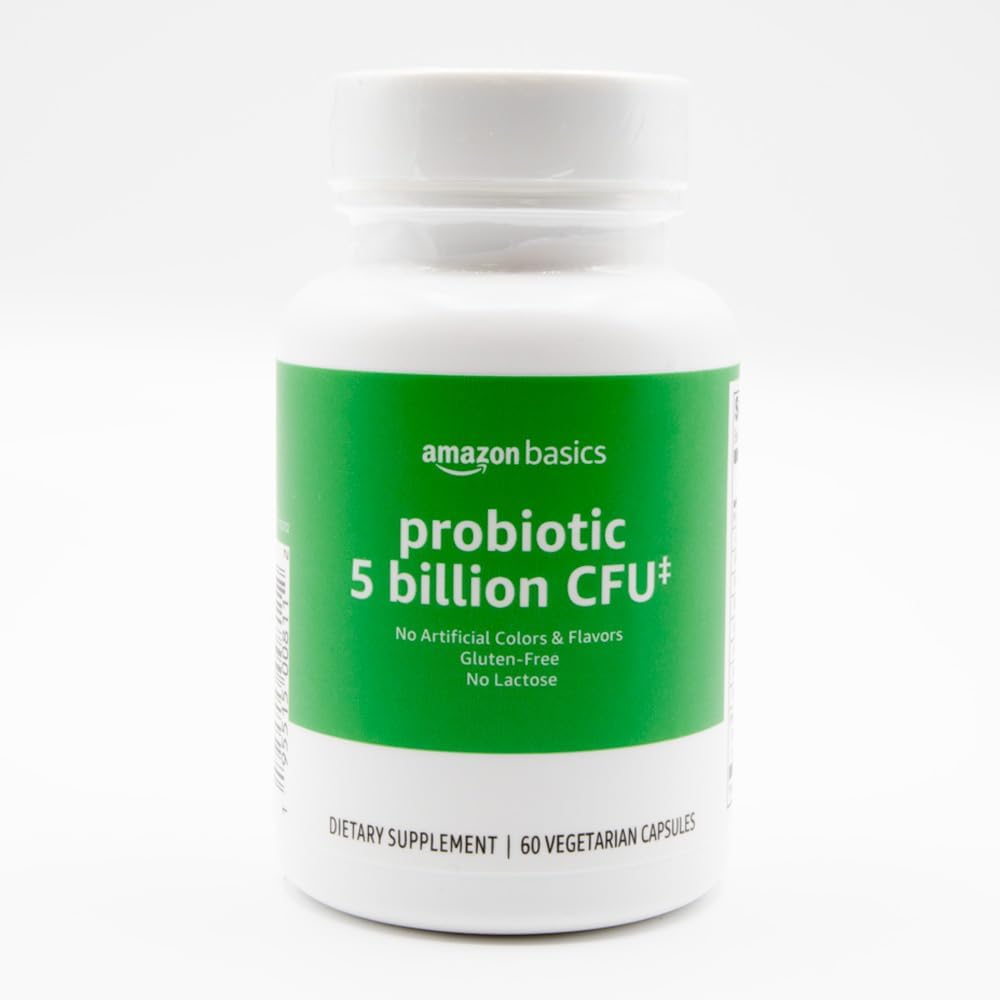 Amazon Basics Probiotic 5 Billion CFU, 8 Probiotic strains with 60 mg Prebiotic Blend, 60 Count Vegetarian Capsules, 2 Month Supply, Supports Healthy Digestion (Previously Solimo)