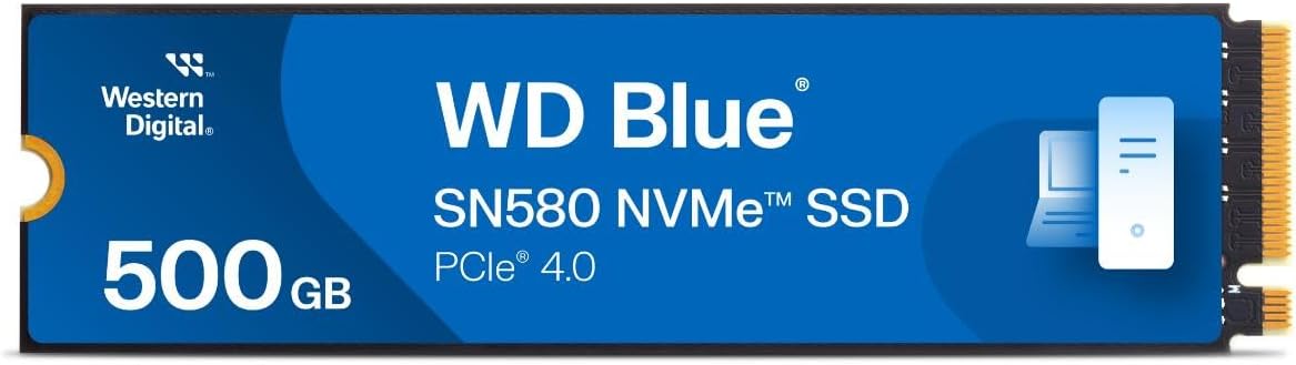 Western Digital 500GB WD Blue SN580 NVMe Internal Solid State Drive SSD – Gen4 x4 PCIe 16Gb/s, M.2 2280, Up to 4,000 MB/s – WDS500G3B0E