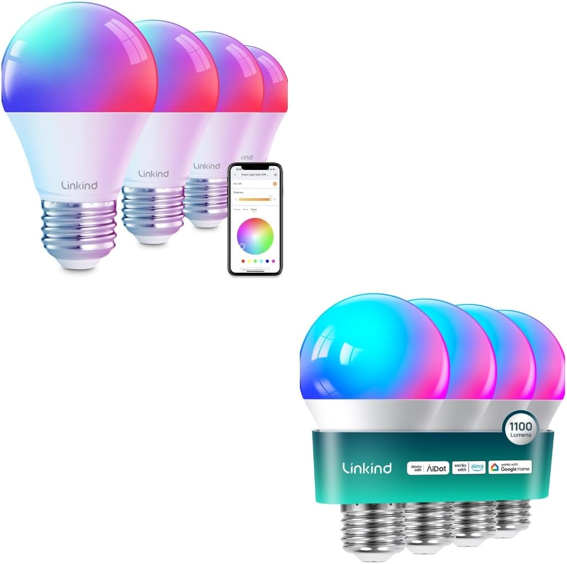 Linkind Smart Light Bulbs 1100LM (75W Equivalent) 4Pack Bundle Smart Light Bulbs 800LM (60W Equivalent) 4Pack (Work with Alexa & Google Home)