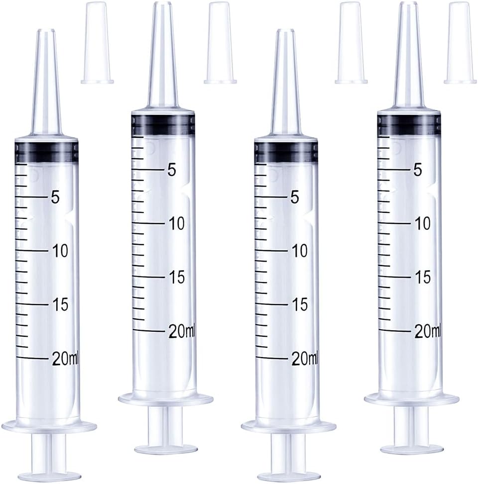 4 Pack 20mL Syringe for Liquid with Tip Cap, Individually Sterile Sealed Large Plastic Liquid Syringes with Measurement for Oral, Labs, Measuring, Feed Pets, Medical Student, Oil or Glue Applicator