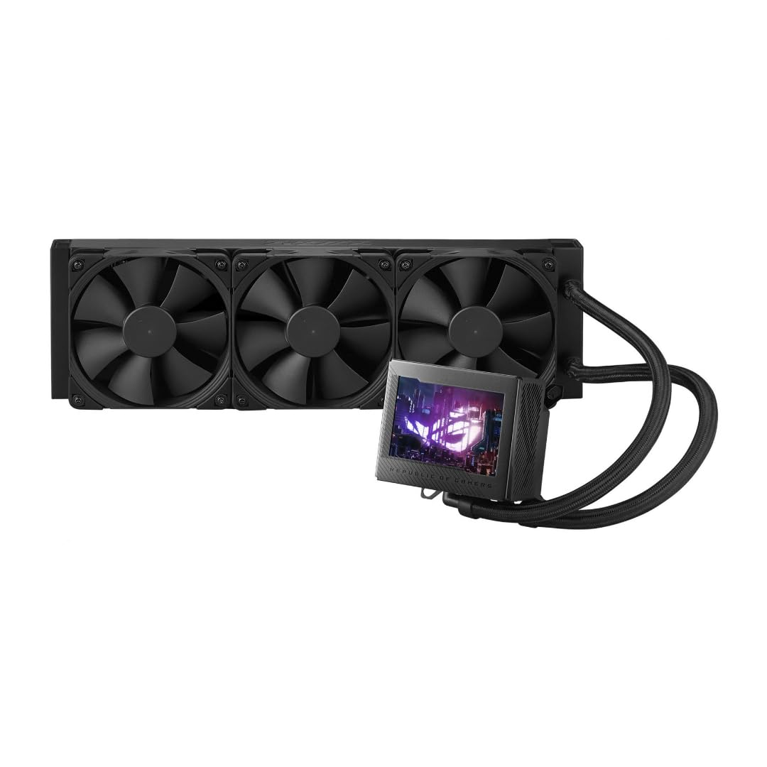 ASUS ROG Ryujin III 360 All-in-one Liquid CPU Cooler with 360mm Radiator. Asetek 8th gen Pump, 3X Noctua industrialPPC 120mm Fans, 3.5” Color LCD