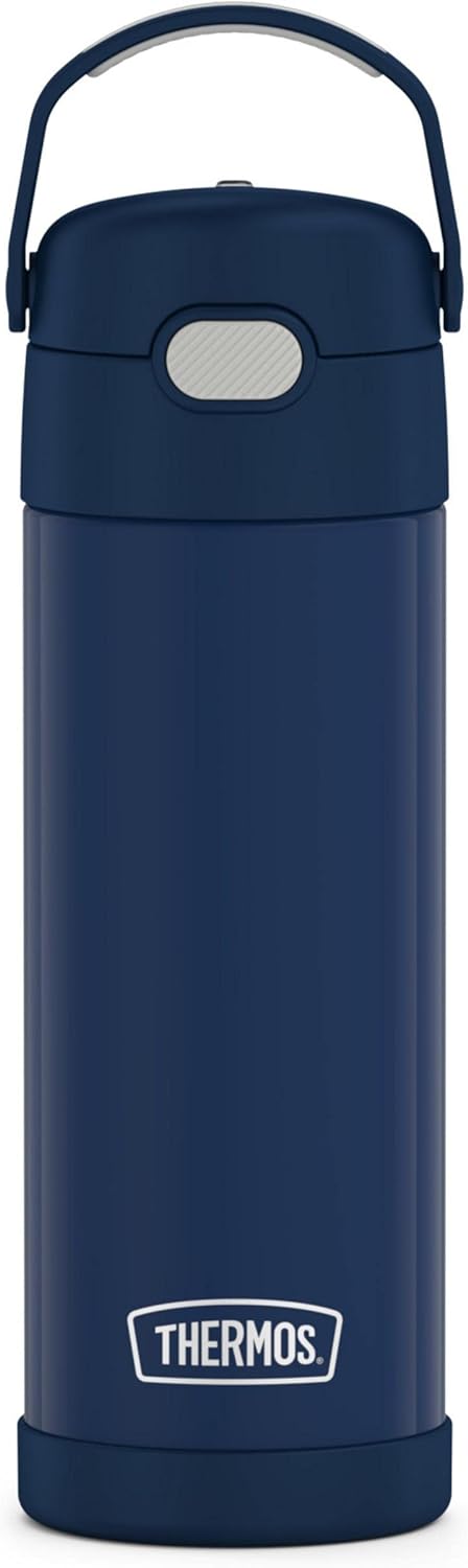 THERMOS FUNTAINER 16 Ounce Stainless Steel Vacuum Insulated Bottle with Wide Spout Lid, Navy