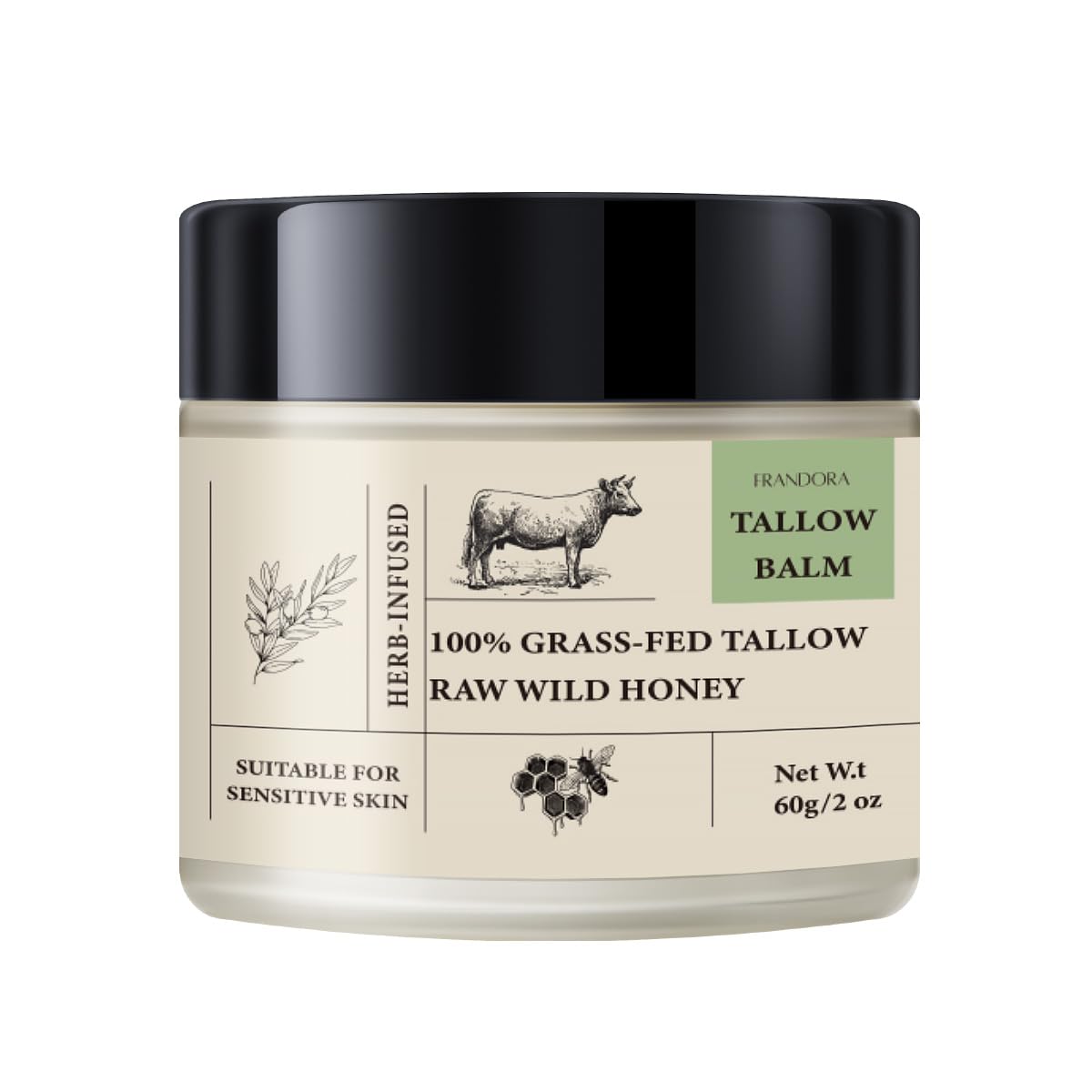 Beef Tallow for Skin, Beef Tallow and Honey Balm, All-Natural Moisturizer Hydrates and Nourishes the Skin, Whipped Tallow Honey Balm blend of Grass-Fed Beef Tallow & Raw Wild Honey