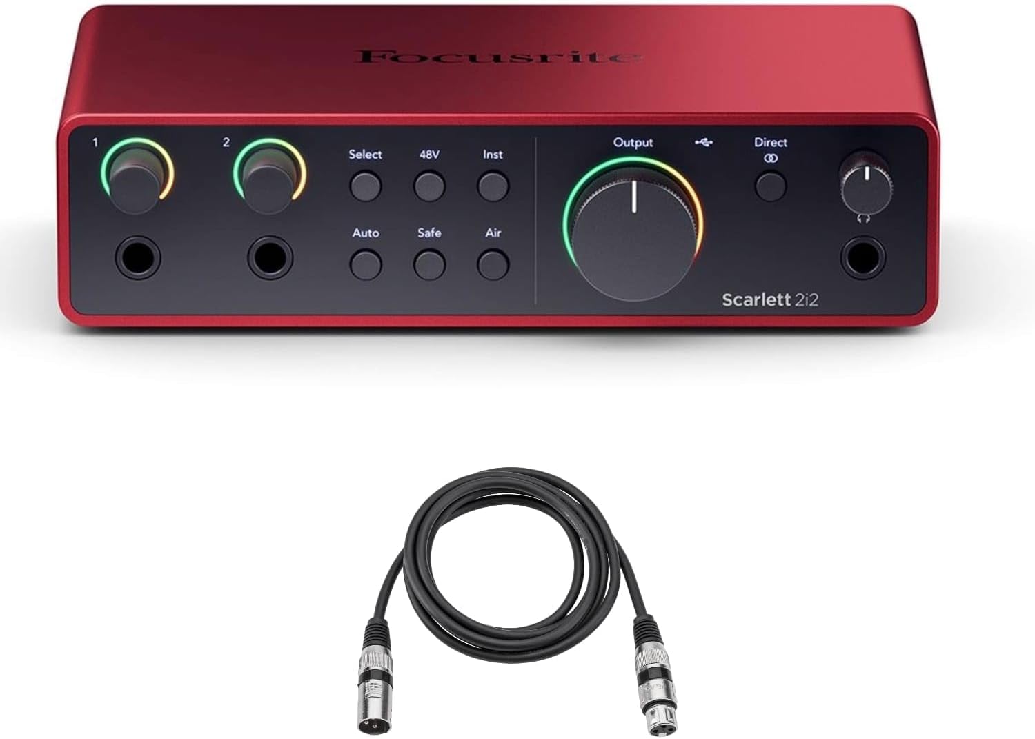 Focusrite Scarlett 2i2 4th Gen USB Interface with Software Suite Bundle With H&A 10′ XLR Cable