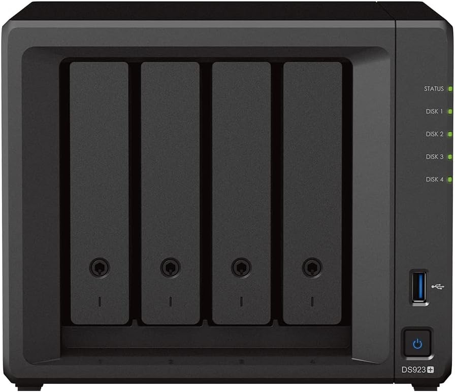 Synology DS923+ 4-Bay Diskstation NAS (AMD Ryzen 4 Threads R1600 Dual-Core 4GB Ram 2xRJ-45 1GbE LAN-Port) 16TB Bundle with 4X 4TB WD Red Plus