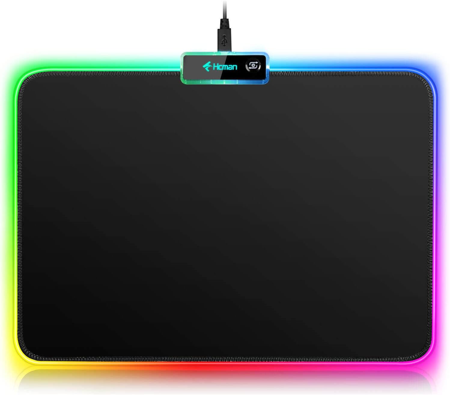 Hcman RGB Gaming Mouse Pad, Small Mousepad 340×245×3mm, PC Gaming Accessories LED Mouse Mat for Desk, Mouse Pads Boy Gifts for Computer Gamer – Black