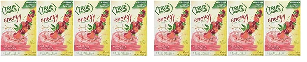 True Lemon (Energy Drinks) Wild Cherry Cranberry 4 boxes, 24ct instant powdered drink mix packets, by True Citrus (Pack of 2)