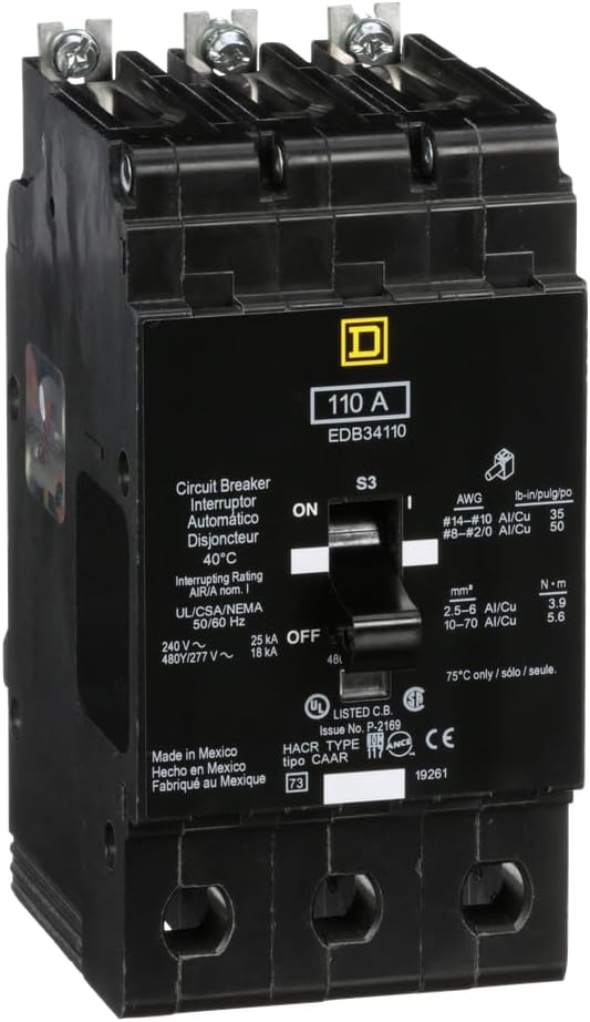 SCHNEIDER ELECTRIC 480Y/277-VOLT 110-AMP EDB34110 Miniature Circuit Breaker 480Y/277V 110A