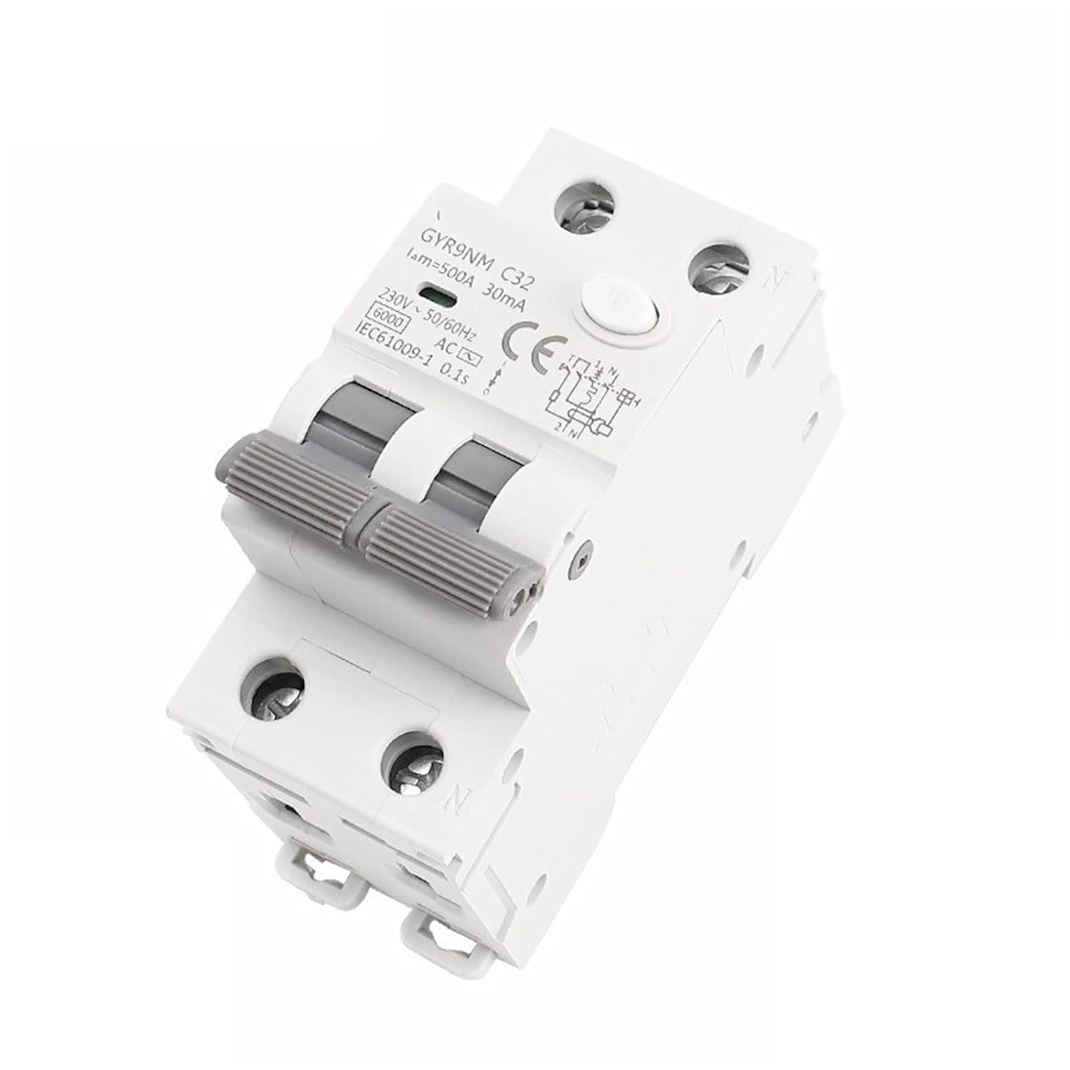 GYR9NM 230V RCBO 6KA MCB Residual Current Circuit Breaker with Over Current and Leakage Protection 10A 16A 25A 32A 40A 1Pcs (Color : 30mA, Size : 2P 25A)