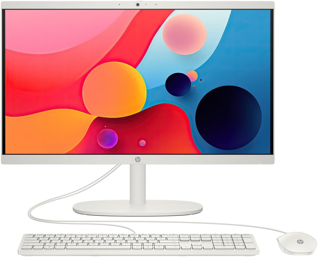 HP 22-dg0000 All-in-One Desktop, 4 Core Intel Pentium Silver J5040, Intel UHD Graphics 600, 8GB DDR4, 128GB M.2 SSD, 21.45″ FHD IPS Display, Wi-Fi, RJ-45, HDMI, Windows 11 H, Cashmere White (Renewed)